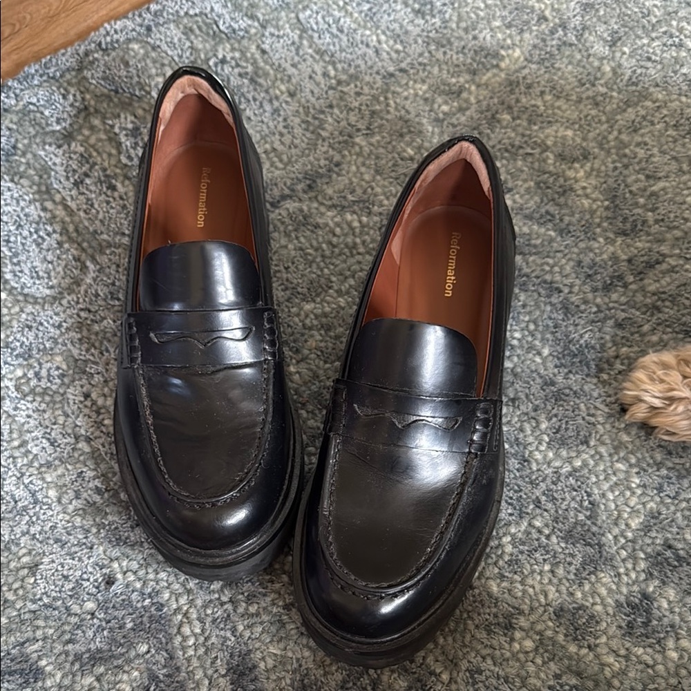 Reformation Black Leather Slip-On Loafers
